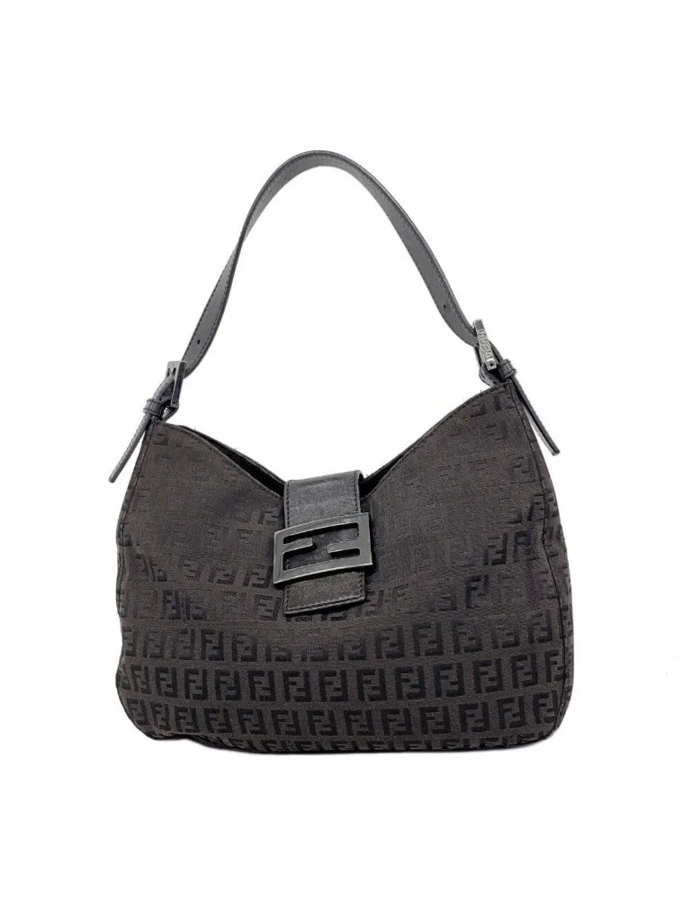 Fendi Handbag Zucchino Nylon Canvas Black Silver